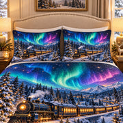 Northern Lights Train Quilt Set mockup 3