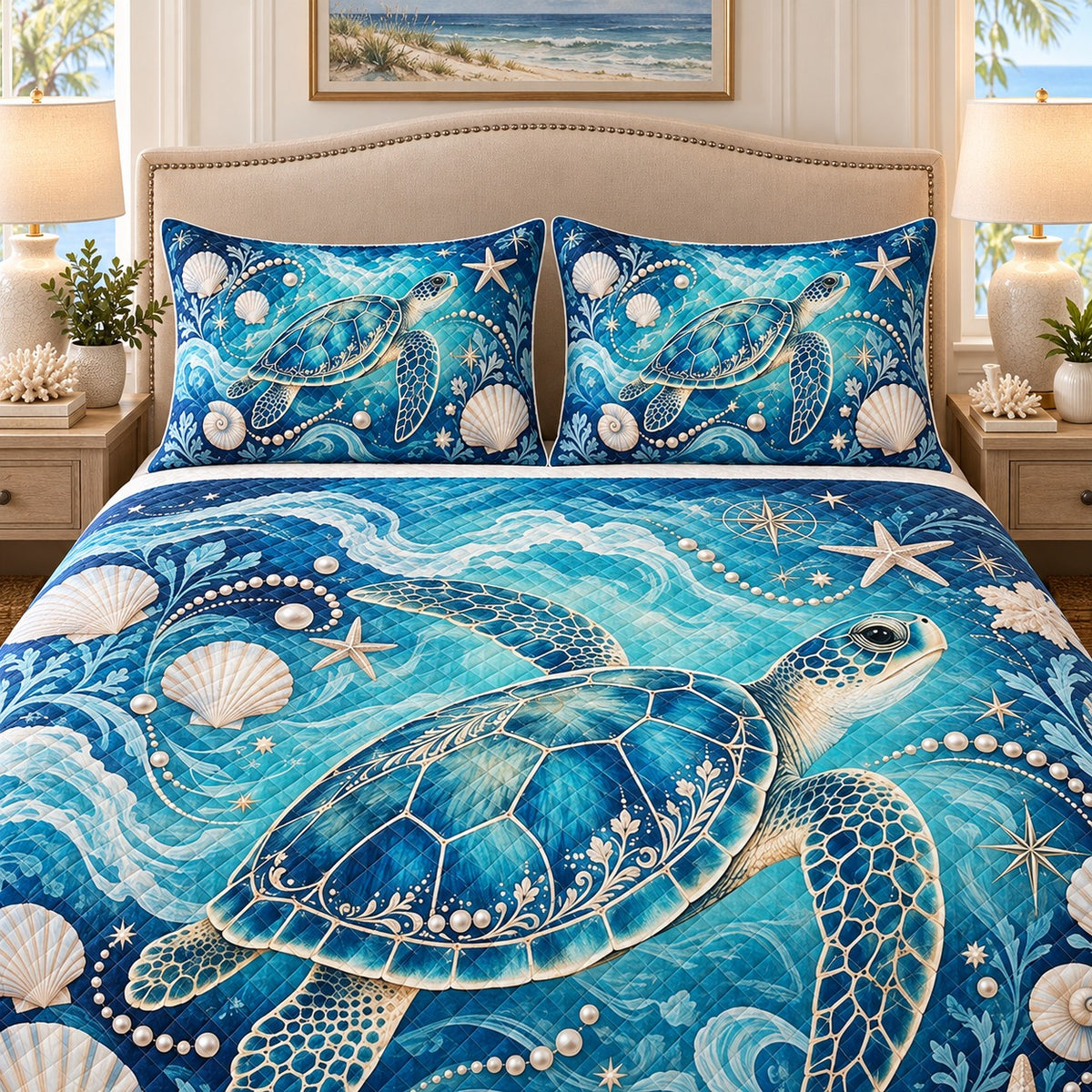 Ocean Sea Turtle Quilt Set mockup 3