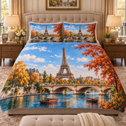 Paris Eiffel Tower Autumn Quilt Set mockup 2