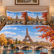 Paris Eiffel Tower Autumn Quilt Set mockup 3