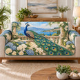 Peacock Garden Sofa Cover, Blue Hydrangea Couch Protector Gift for Bird Lovers