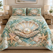 Coastal Pearl Seashell Quilt Set mockup 1
