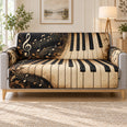 Piano Music Sofa Cover, Black Gold Keyboard Couch Protector Gift for Musicians