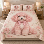 Pink Poodle Floral Quilt Set mockup 1