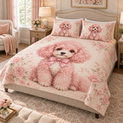 Pink Poodle Floral Quilt Set mockup 2