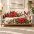 Poinsettia Cardinal Christmas Sofa Cover, Festive Couch Protector Holiday Gift