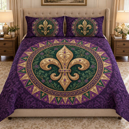 Purple Fleur-de-Lis Quilt Set, Regal New Orleans Bedding Gift