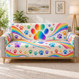 Rainbow Paw Print Sofa Cover, Colorful Pet Couch Protector Gift for Dog Lovers