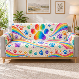 Rainbow Paw Print Sofa Cover, Colorful Pet Couch Protector Gift for Dog Lovers