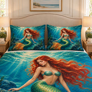 Red-Haired Mermaid Quilt Set mockup 3