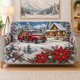 Red Truck Winter Sofa Cover, Rustic Christmas Couch Protector Gift