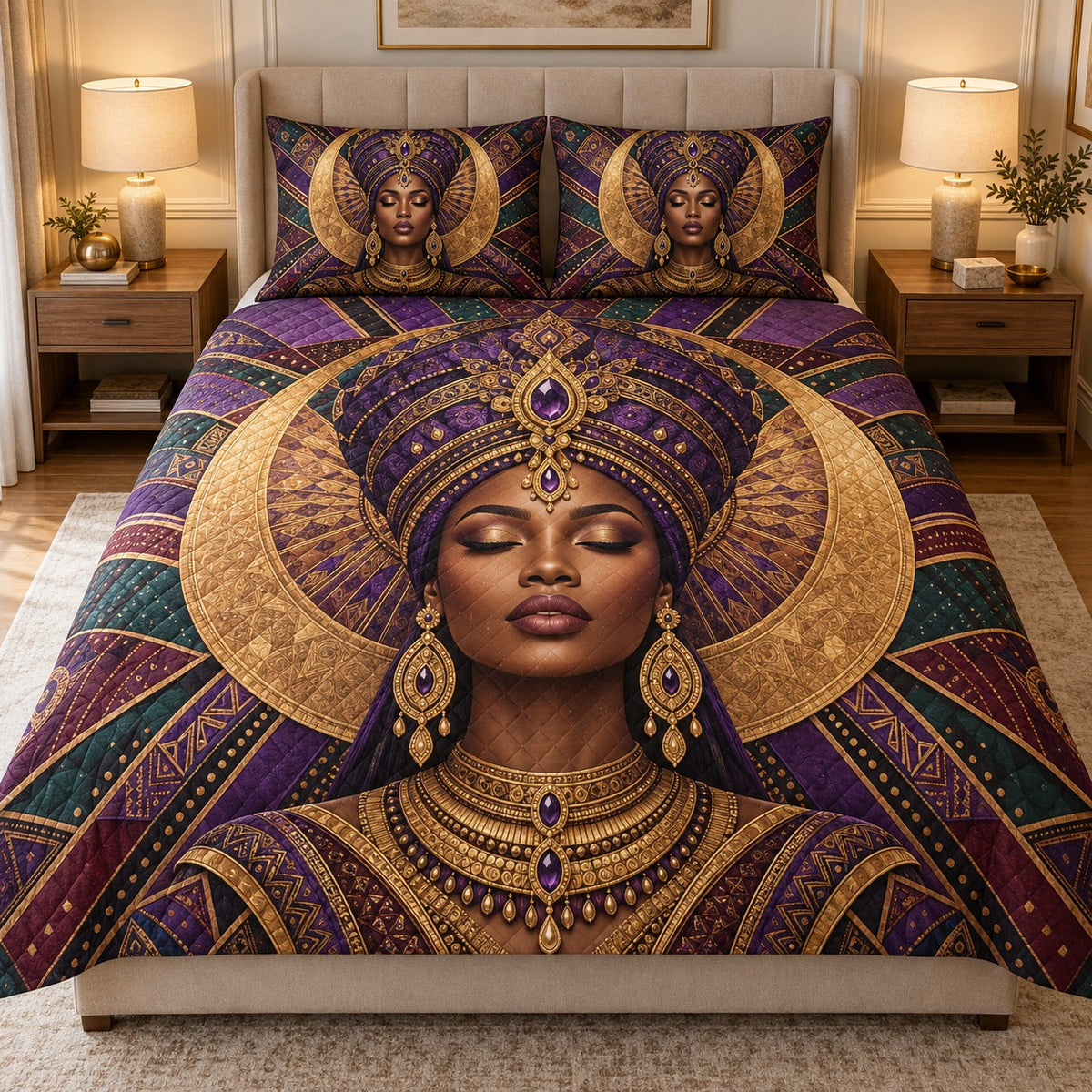 Regal African Queen Quilt Set mockup 1