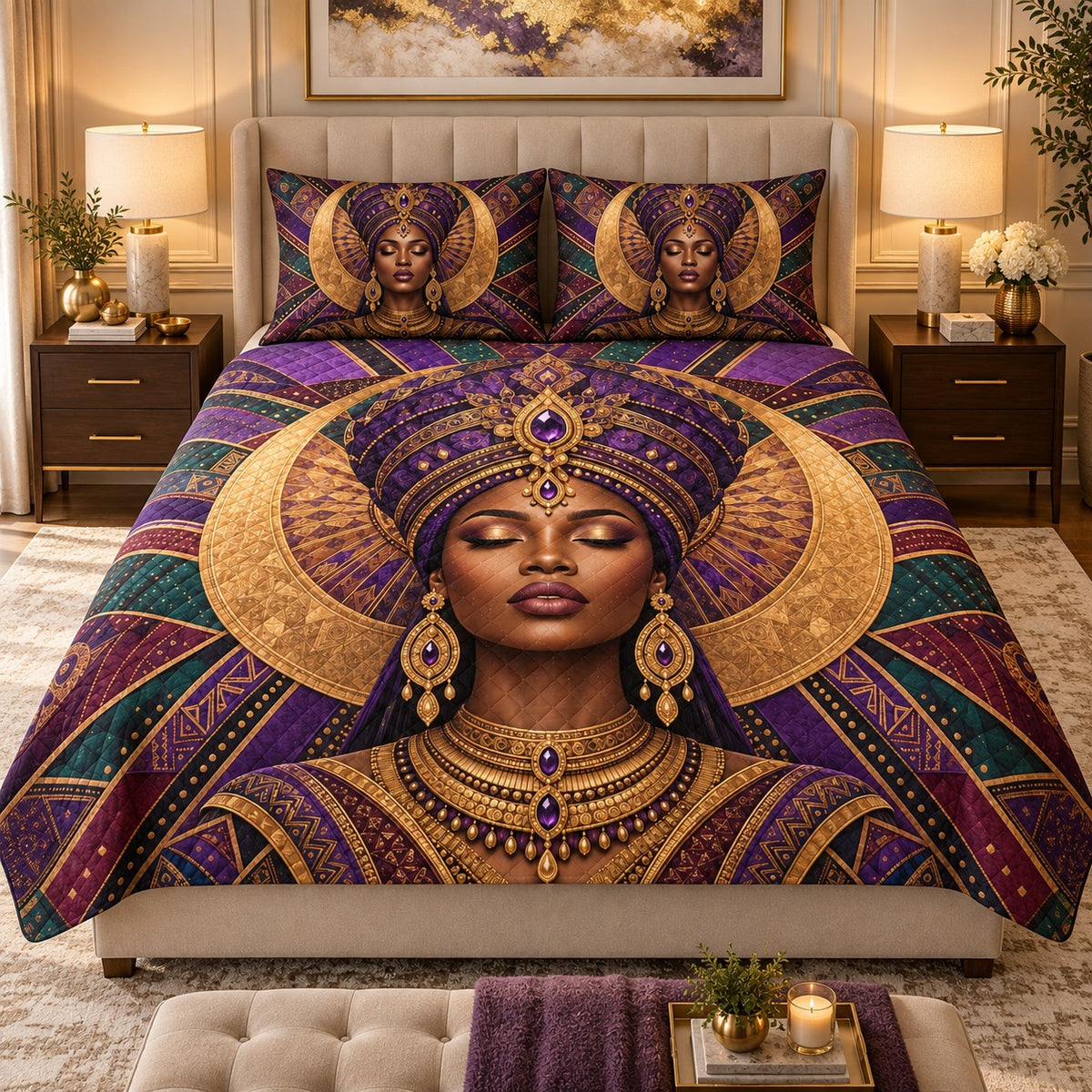 Regal African Queen Quilt Set mockup 2