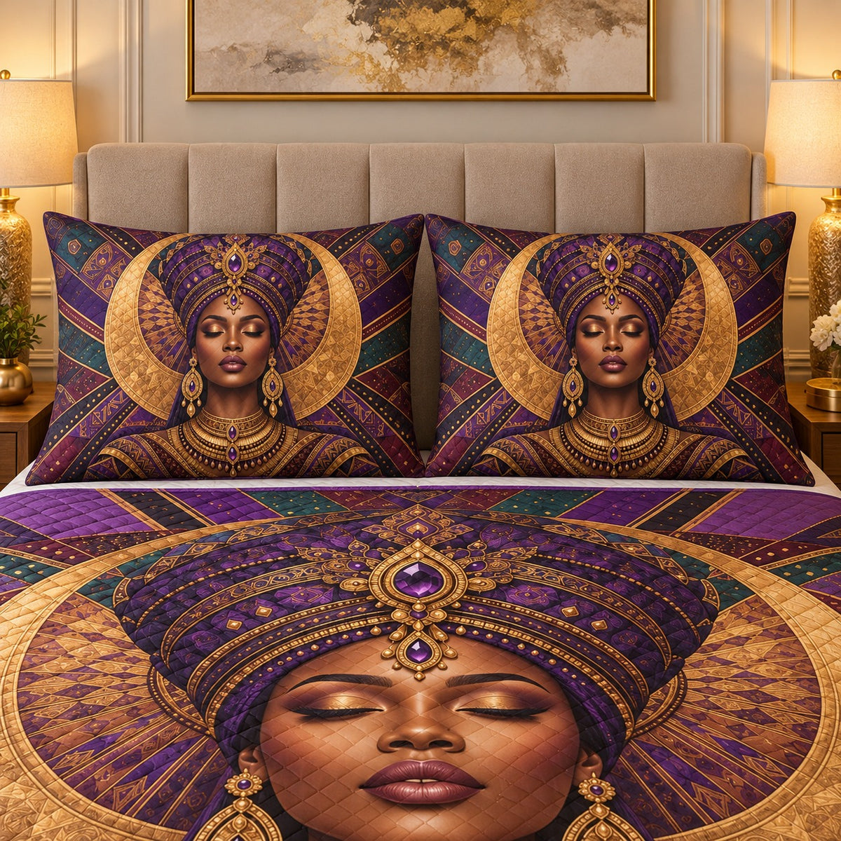 Regal African Queen Quilt Set mockup 3
