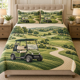 Rolling Golf Course Quilt Set, Fairway Bedding Gift for Golf Lovers