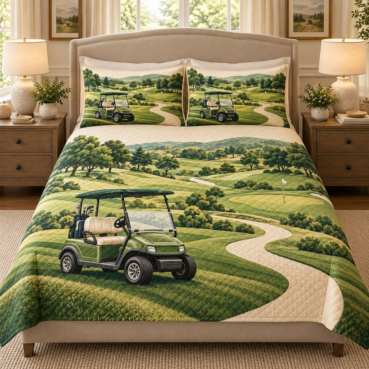 Rolling Golf Course Quilt Set mockup 2