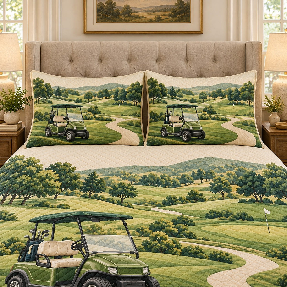 Rolling Golf Course Quilt Set mockup 3