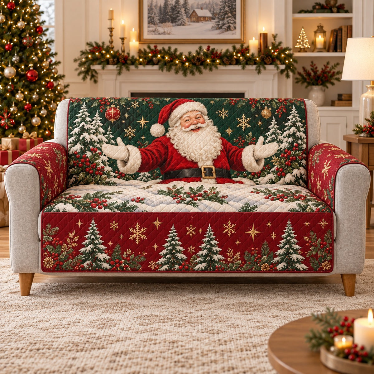 Santa Christmas Sofa Cover mockup 3