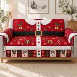 Santa Suit Christmas Sofa Cover, Festive Red Couch Protector Holiday Gift