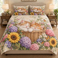 Sleeping Kittens Garden Quilt Set, Floral Cat Lover Bedding Gift