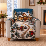 Snowy Christmas Cottage Sofa Cover mockup 2