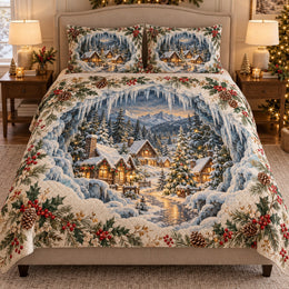 Snowy Christmas Village Quilt Set – Cozy Holiday Bedding Gift for Families
