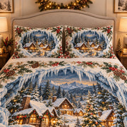 Snowy Christmas Village Quilt Set mockup 3