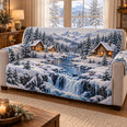 Snowy Mountain Cabin Sofa Cover, Winter Lodge Couch Protector Gift