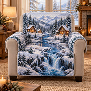 Snowy Mountain Cabin Sofa Cover mockup 2