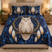 Snowy Owl Dreamcatcher Quilt Set mockup 1
