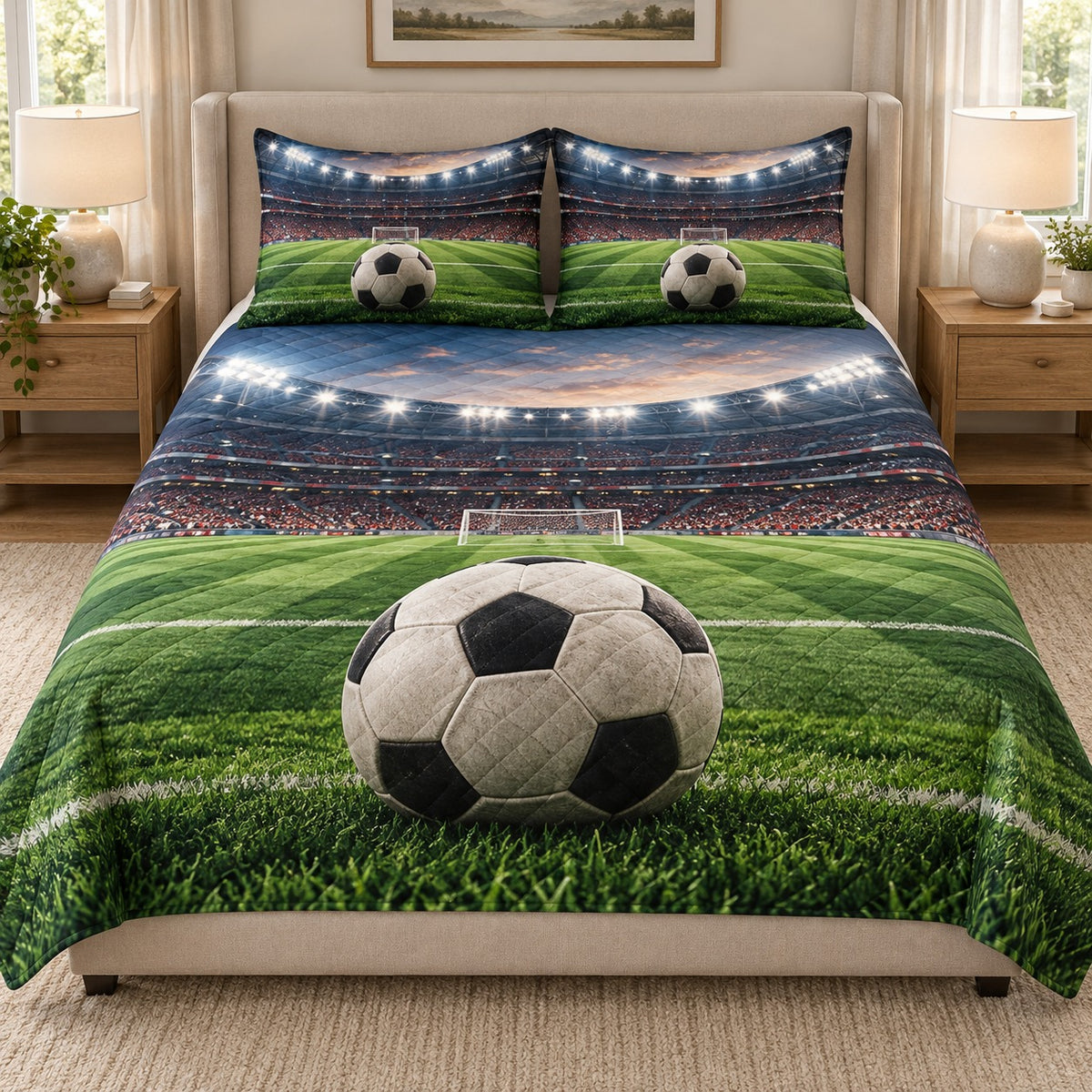Soccer Stadium Quilt Set, Football Bedding Gift for Sports Fans