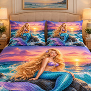 Sunset Mermaid Ocean Quilt Set mockup 3