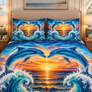 Sunset Dolphins Ocean Quilt Set mockup 3
