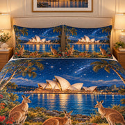 Sydney Opera House Kangaroo Quilt Set mockup 2