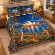 Sydney Opera House Kangaroo Quilt Set mockup 3