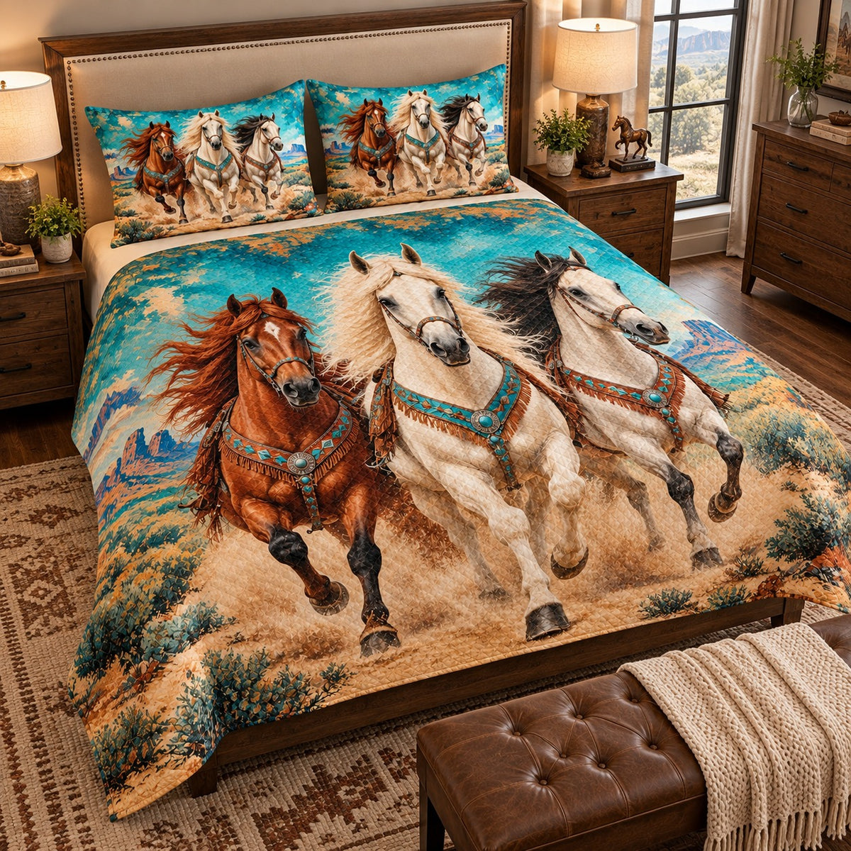 Three Running Horses Quilt Set mockup 2