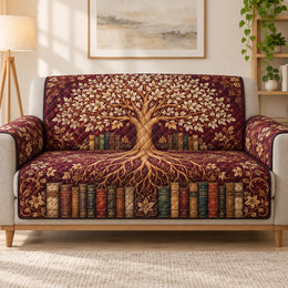 Tree of Knowledge Sofa Cover, Vintage Books Couch Protector Gift for Readers