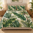 Tropical Monstera Leaf Quilt Set, Botanical Bedding Gift for Plant Lovers