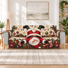 Funny Santa Christmas Sofa Cover, Upside Down Couch Protector Holiday Gift