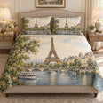 Vintage Paris Eiffel Tower Quilt Set, French City Bedding Gift