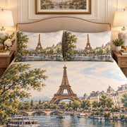 Vintage Paris Eiffel Tower Quilt Set mockup 3