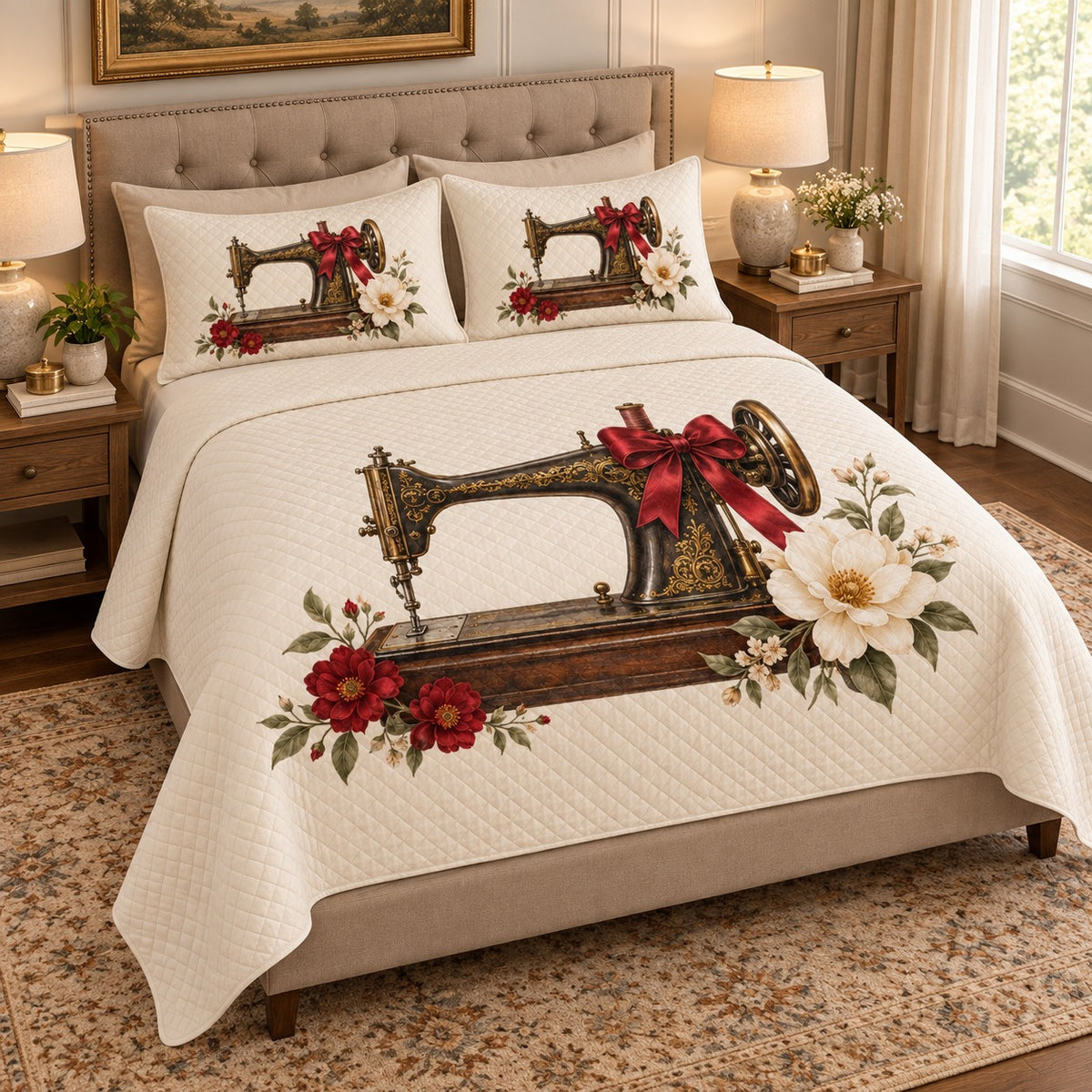 Vintage Sewing Machine Quilt Set mockup 2