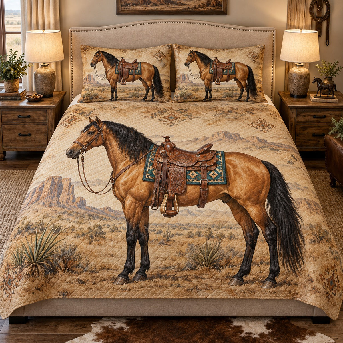 Western Saddle Horse Quilt Set mockup 1