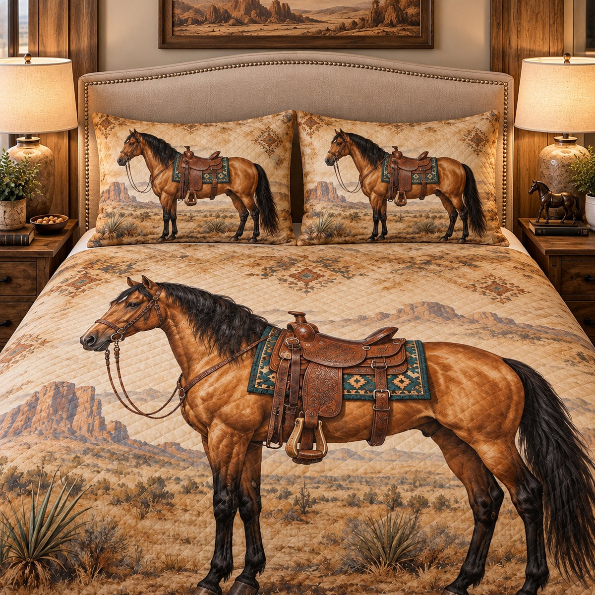 Western Saddle Horse Quilt Set mockup 2