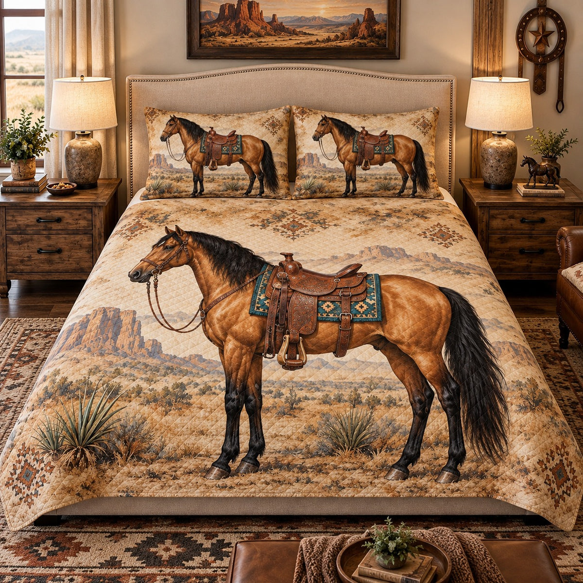 Western Saddle Horse Quilt Set mockup 3