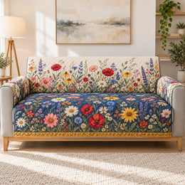 Wildflower Meadow Sofa Cover, Colorful Floral Couch Protector Gift for Gardeners