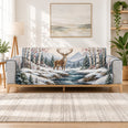 Winter Deer Sofa Cover, Snowy Mountain Creek Couch Protector Wildlife Gift