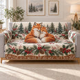 Winter Fox Couple Sofa Cover, Evergreen Forest Couch Protector Wildlife Gift