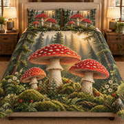 Woodland Red Mushroom Quilt Set mockup 1