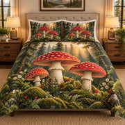 Woodland Red Mushroom Quilt Set mockup 2